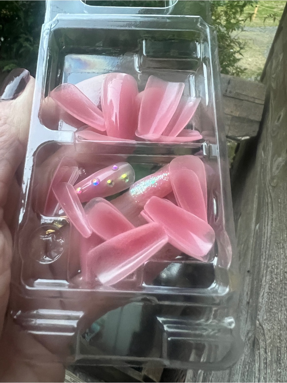 KISS Pink Jelly Gemstone Glitter Long Fake Tip Nail Set *